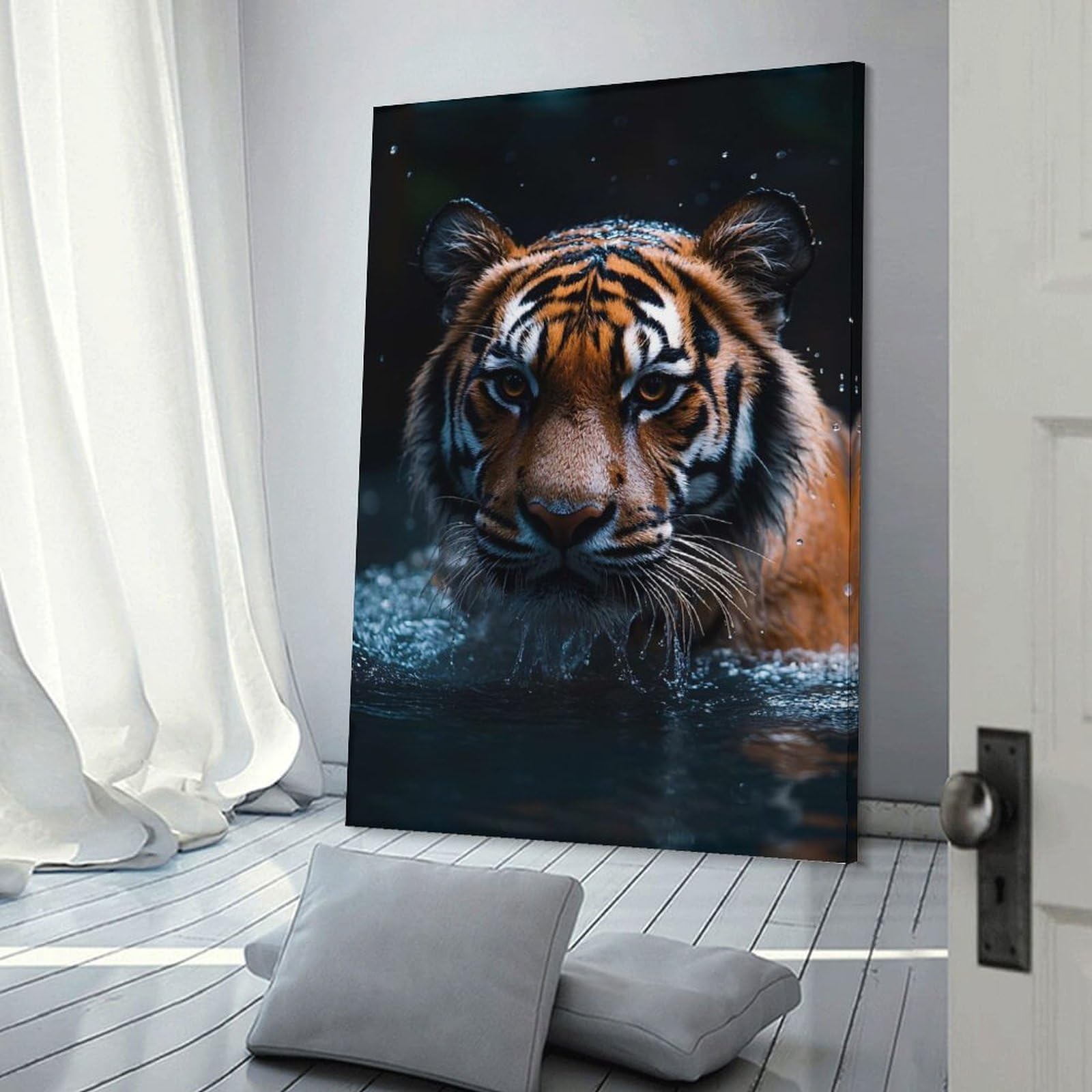 Junmoney Room Decor Wall Art Tiger Emerging from Water, 12x18inch(30x45cm), for Living Room, Lounge Or Sitting Room, Canvas Styling for A Polished Room Look