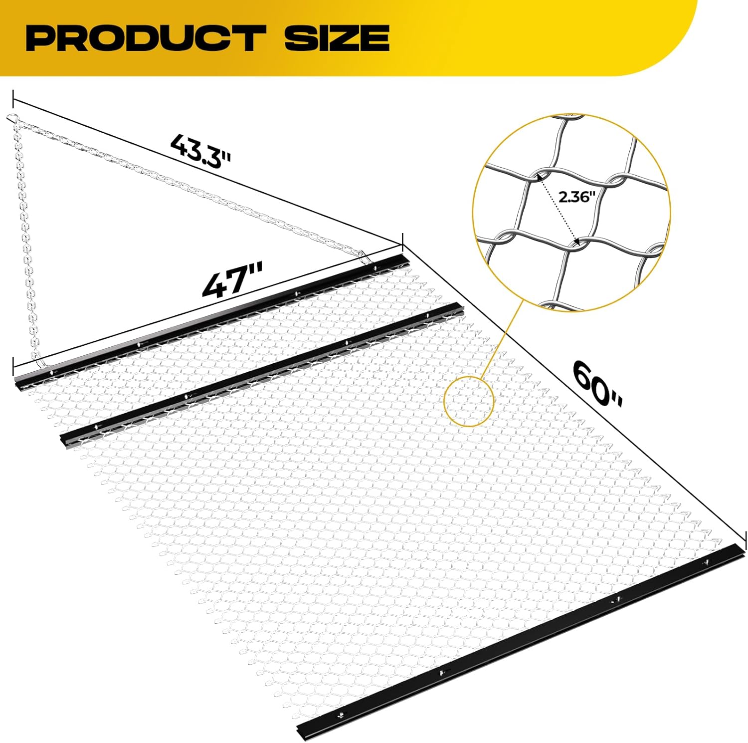4' x 5' Drag Harrow for ATV, Rust-Resistant Chain Field Leveler with Front and Rear Ttrays, UTV Tractor Attachment for Landscape Leveling Gravel Driveway Farm Field Garden