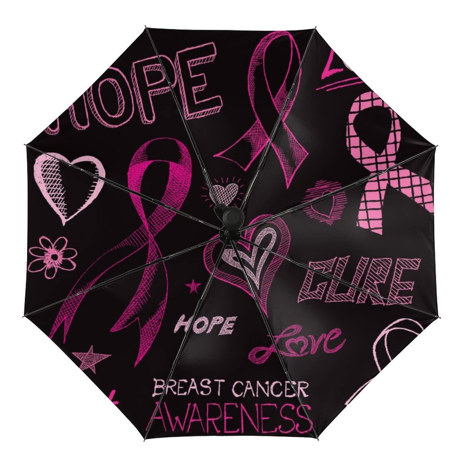LJFABKY36Pink Ribbon Breast Cancer Awareness Auto Umbrella Windproof Travel Umbrellas Folding and Portable for Outdoor Sun&Rain
