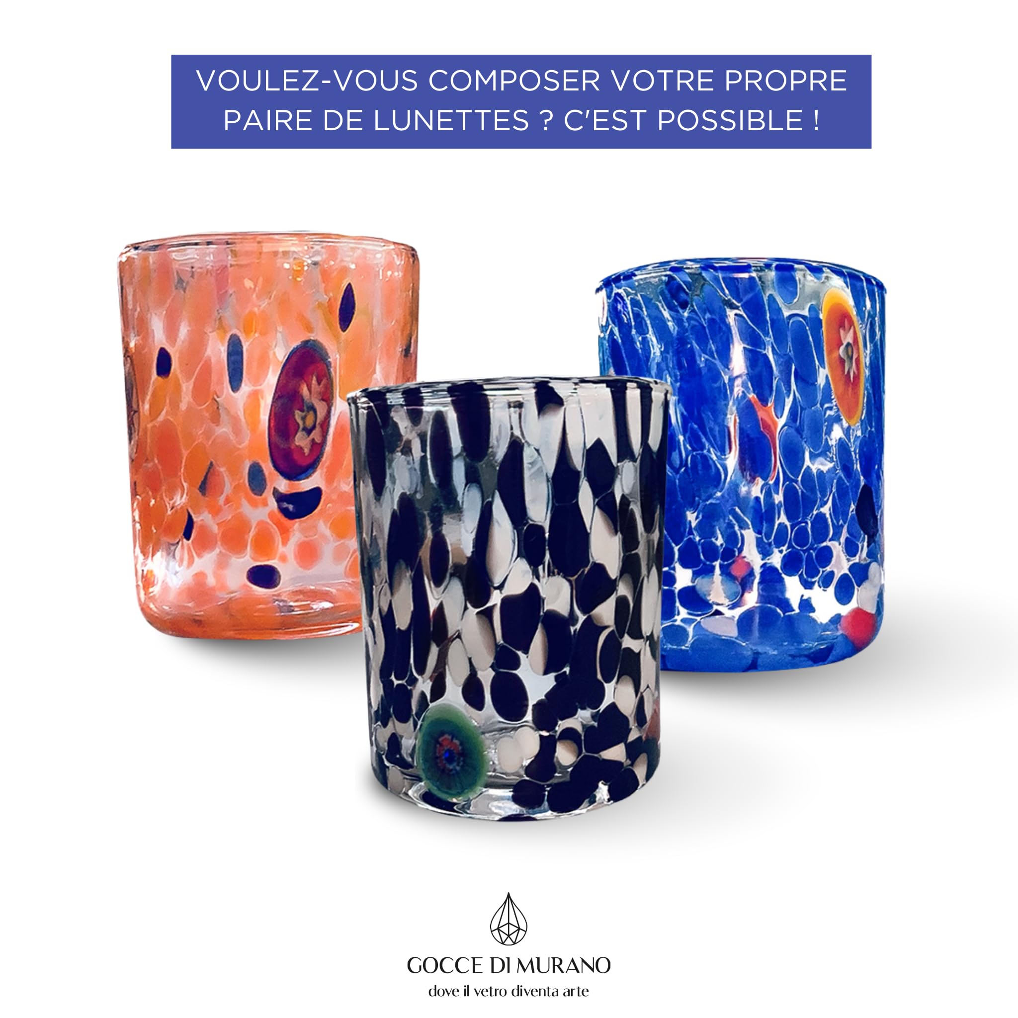 Gocce di Murano Lot de 12 verres à liqueur de pluie arc-en-ciel en verre de Murano soufflé à la main, colorés, élégants et précieux (blanc et noir, 12)