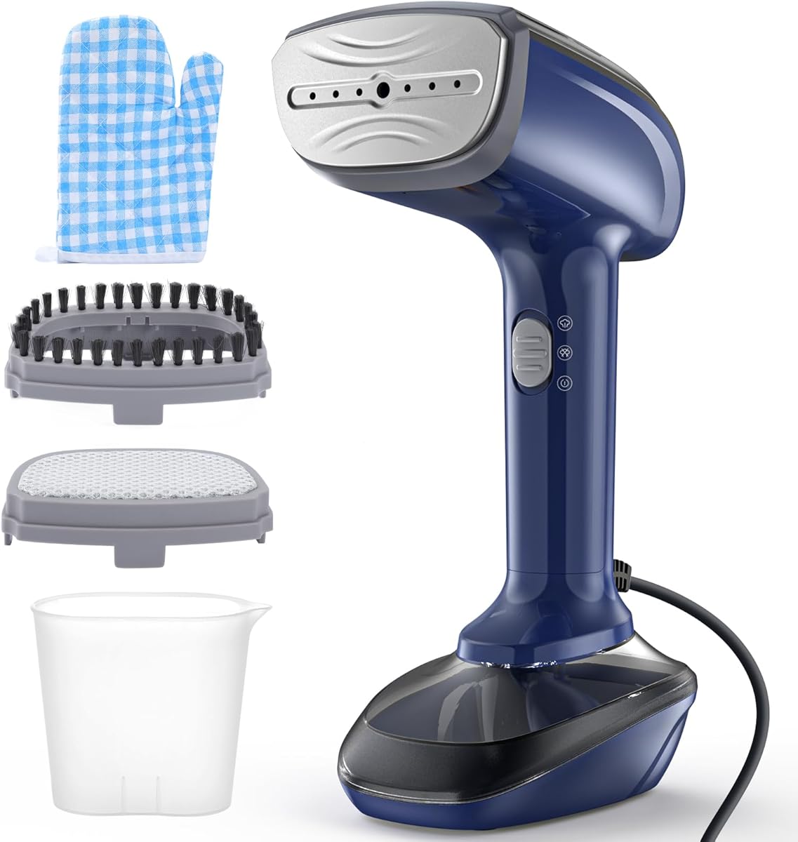 Powerful Handheld Fabric Steamer - 1800W with Fast Ceramic Heat-Up Plate, 2-in-1 Ironing & Wrinkle Remover, Steam Nozzle, Lint Brush - Blue, for US 120V Only