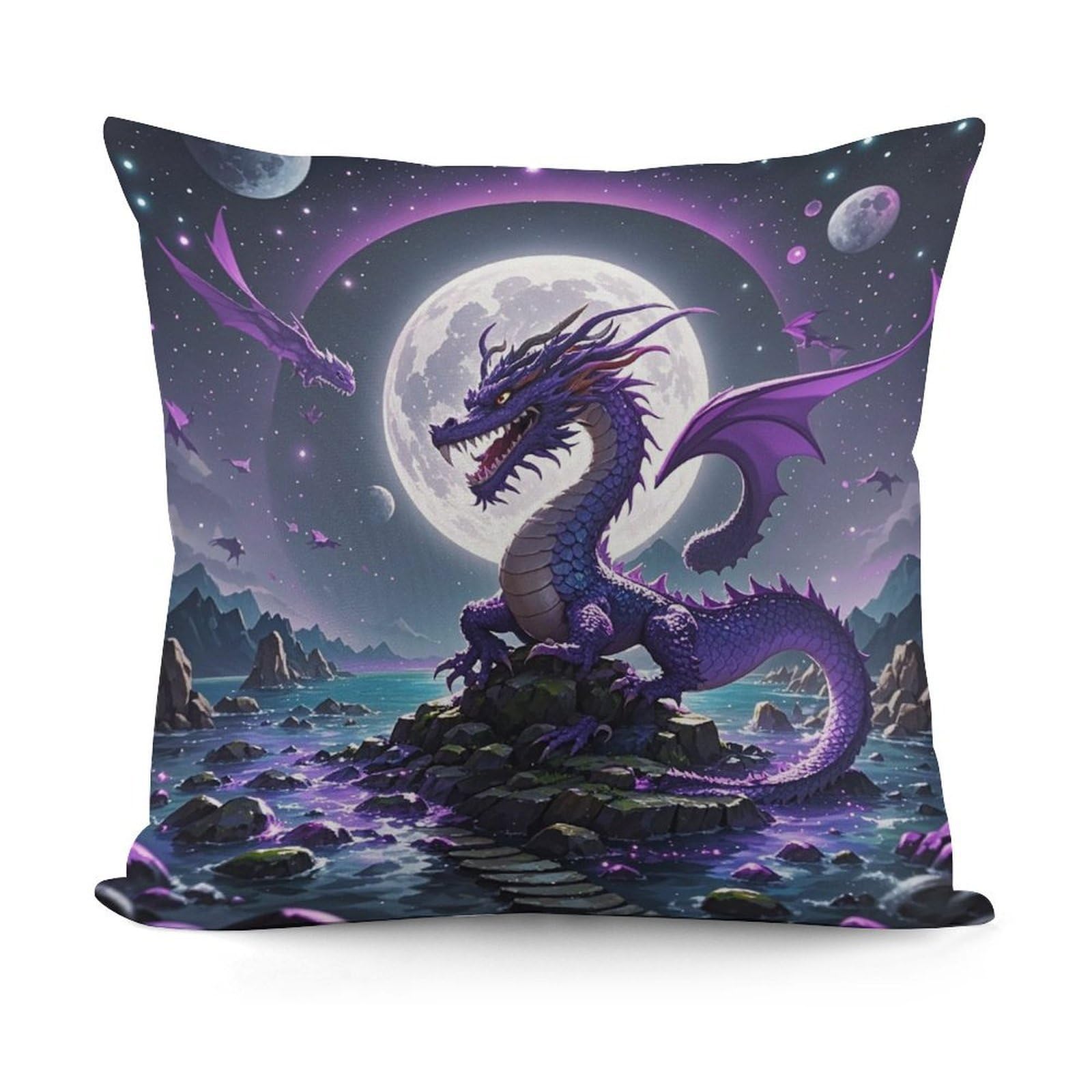 LZQPOEAS Purple Dragon Moon Throw Pillow Cover 18x18 in Breathable Square Pillow Case Cozy Soft Pillowcase Protector Fashion Modern Couch Cushion Case for Living Room Bed Sofa Decor