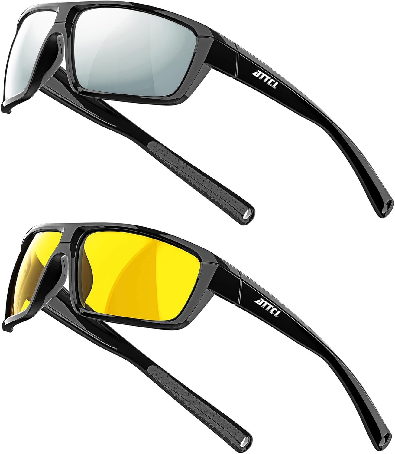 ATTCL Bundle Polarized Wrap Sunglasses For Men+Night Driving Glasses for men:(5001-Silver)+(5001-Night Driving Glasses)