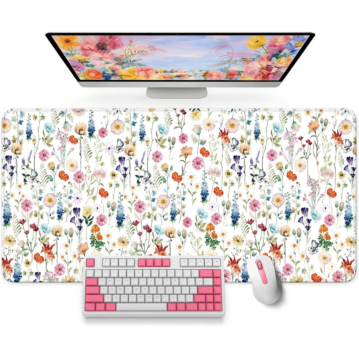 ZORBES® Large Mouse Pad for Desktop, Cute Desk Mat Pad Protector for Work & Gaming, Aesthetic Pretty Anti-Slip Laptop Blotter Cover for Office School Home Supplies, Wildflowers, 31.5" x 11.8"-image-1