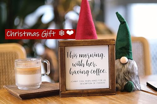 Miniatura 3 de SIMPLY ANI Letreros rústicos de café de granja, decoración de cocina pequeña con cita romántica, 7 x 7 pulgadas