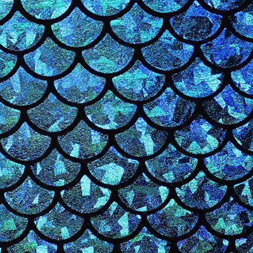 Mystic Mermaid Hologram Fish Scale Stretch Spandex Turquoise, 58