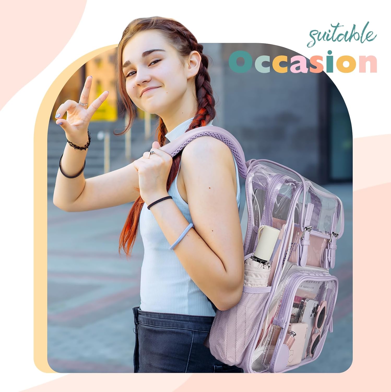 mommore Clear Backpack for Girls Heavy Duty Transparent Bookbag for School PVC See Through Backpack Clear Bag - Image 2