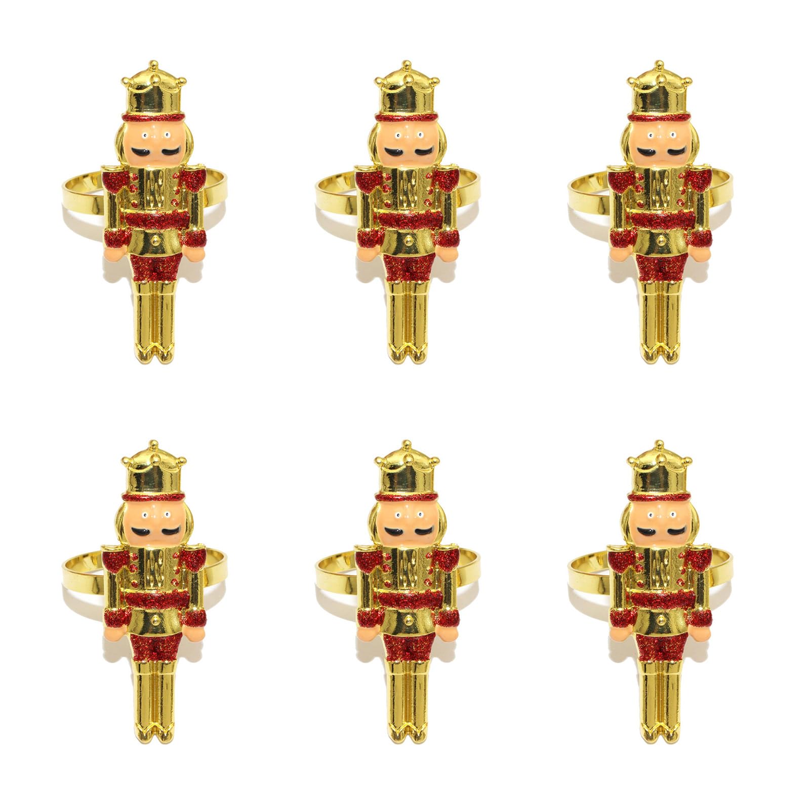 6Pieces Christmas Nutcrackers Soldier Napkin Rings Alloy Tableware Accessories for Holiday Dining Decorations Sturdy Alloy Napkin Holders Set