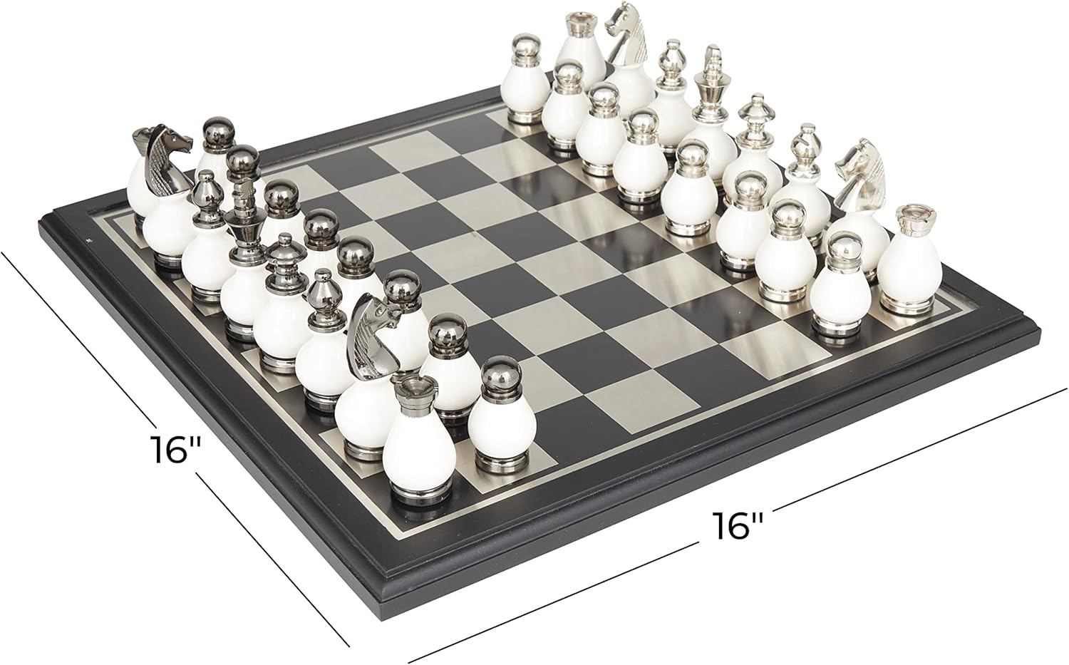 Deco 79 Aluminum Chess Game Set, 16" x 16" x 4", Black