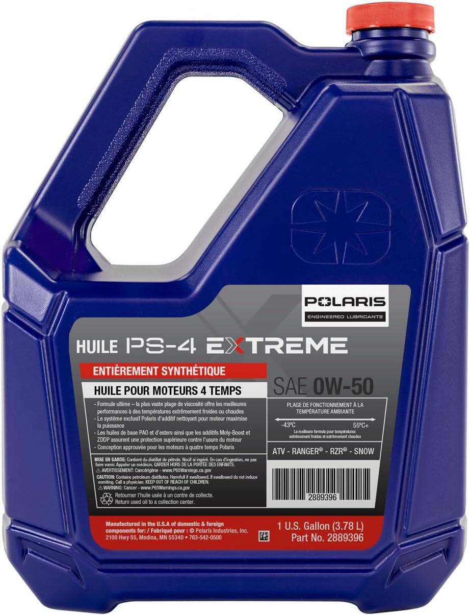 Polaris PS-4 EXTREME 0W-50 4 Cycle Full Synthetic Oil for Specific RANGER, GENERAL, RZR, Sportsman, Scrambler, INDY, Voyageur, TITAN Models With 4 Stroke Engine, 1 Gallon, Qty 1-2889396