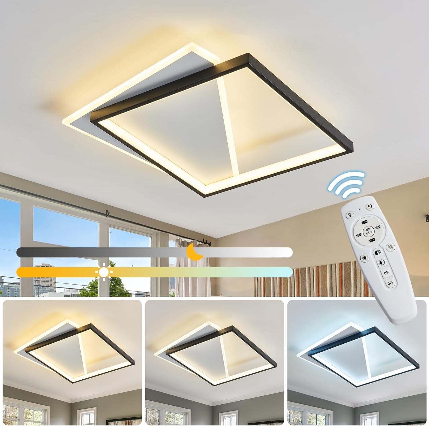 Plafón LED 52W Fácil De Instalar Modernos Lampara De Techo Para Dormitorios Salones Cocina Blanco Frío 6000K Cuadrado Ø49CM