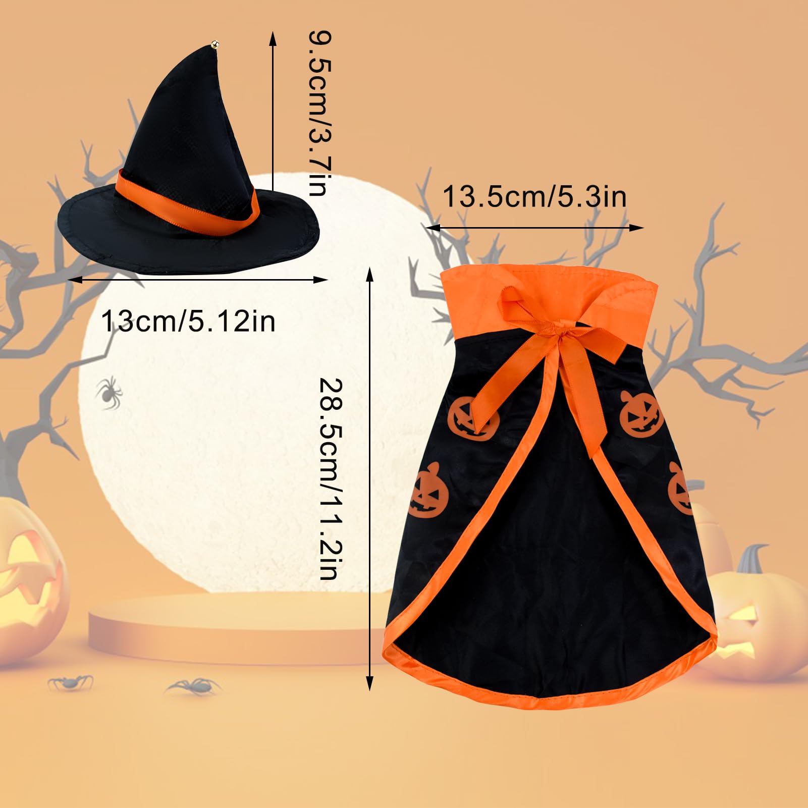 Halloween Pet Witch Costume - Cat and Small Dog Wizard Clothes With Cloak and Hat for Pets Party Dress Up Decoration - Image 3