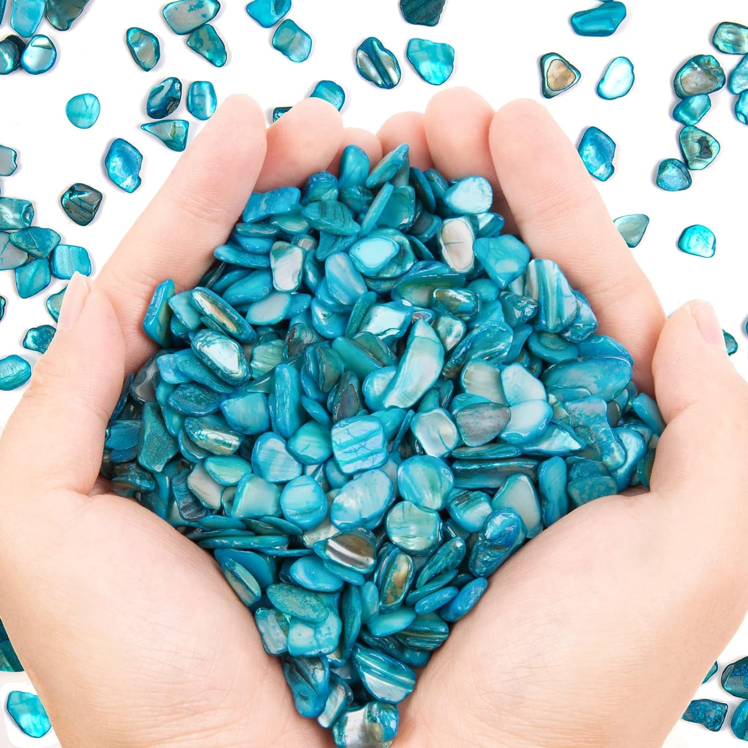 NALACAL Crushed Shells Decoration for Crafts, Small Natural Crushed Shells Bulk for Crafts DIY Beaching Wedding Decoration Vase Fillers (500g, Light Blue)