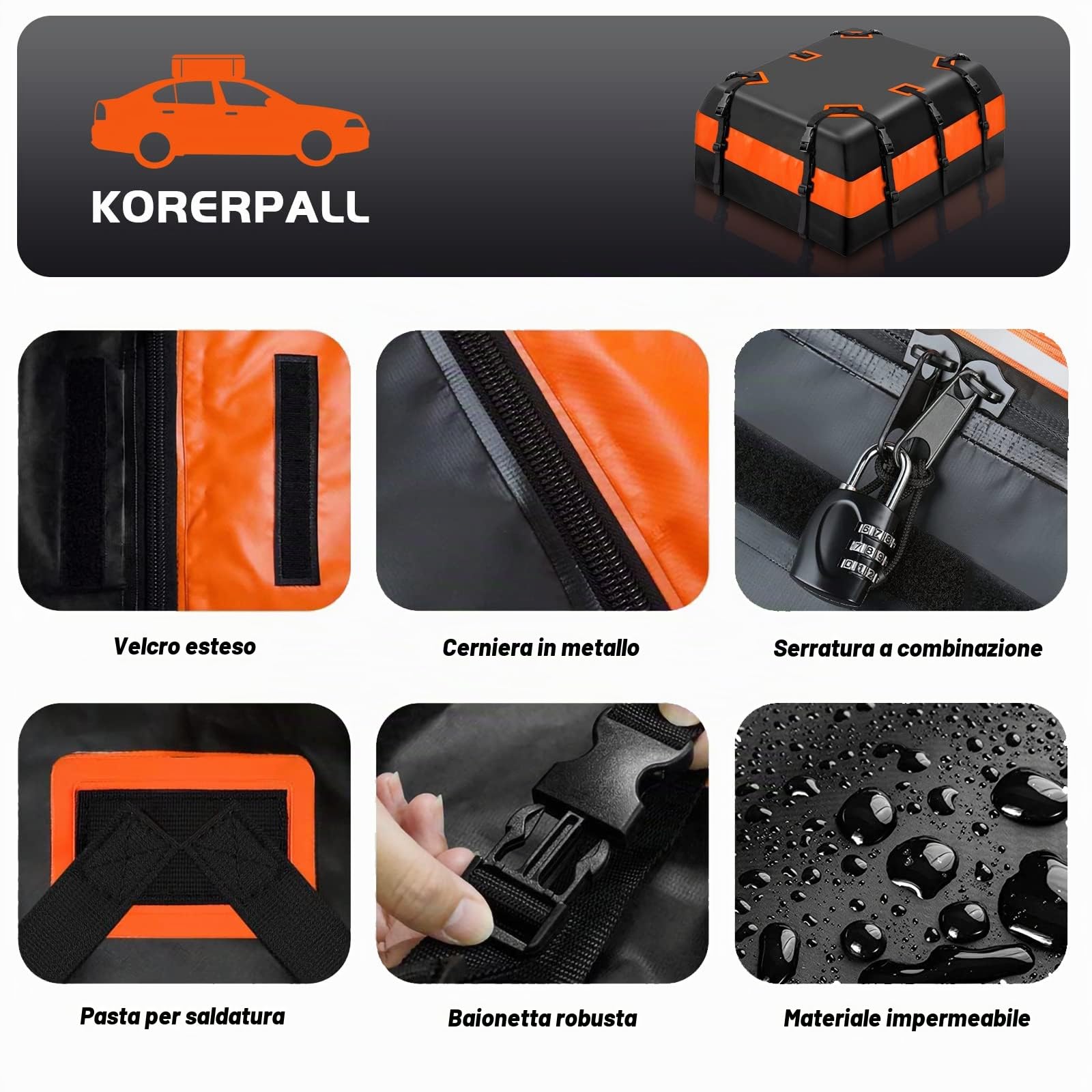 Box da Tetto per Auto 21 Piedi Cubi Pieghevole Impermeabile 840D Borsa da Tetto Box da Tetto Portatile Box da Tetto Valigia per Veicoli con/senza Portapacchi Trasporto Bagagli