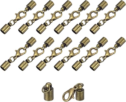 uxcell Juego de 20 tapas de cuero de 0.197 in con cierres de pinza de langosta, terminadores de barril para hacer pulseras de cuero, tono bronce