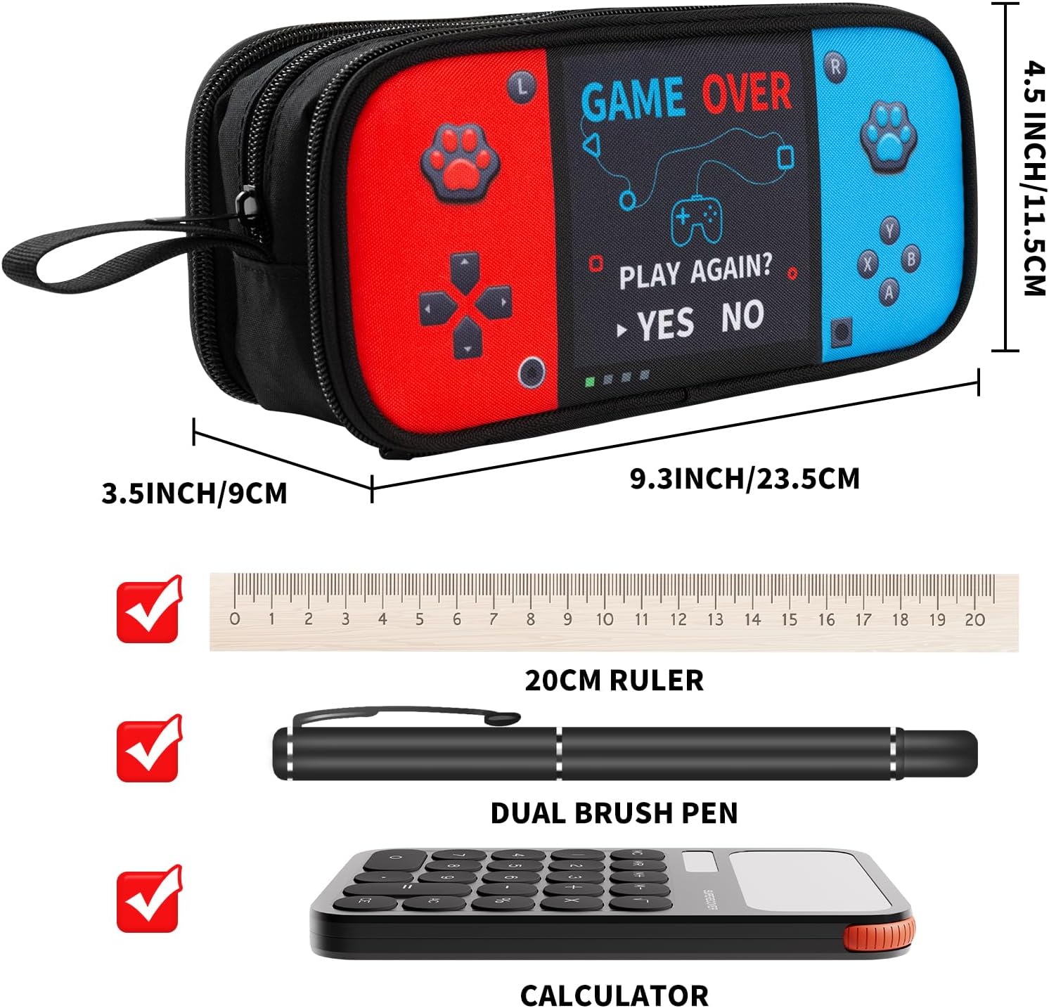 Large Game Controller Pencil Case for Teen Boy Kid Capacity Pen Box Pouch Organizer Holder Bag with 3 Compartments & Zipper School College Office Supplies(1PCS Pencil Case) - Image 2