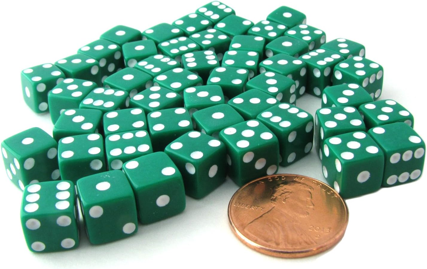 Koplow Games Set of 50 8mm Six-Sided D6 Small Square-Edge Dice - Green with White Pips