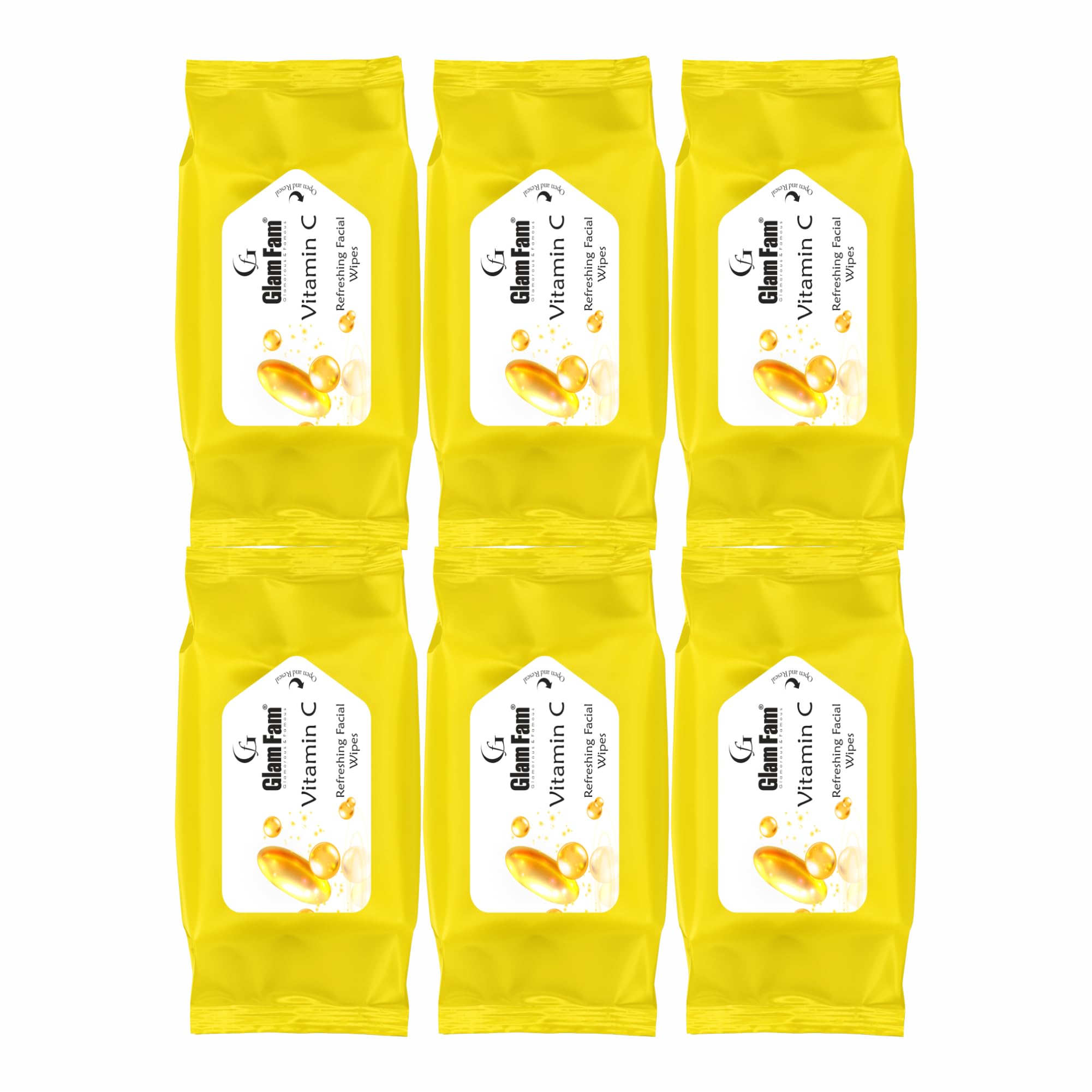 Glam Fam Mini Pocket Friendly Refreshing Facial Wipes (Pack of 6, Vitamin C)-image-39