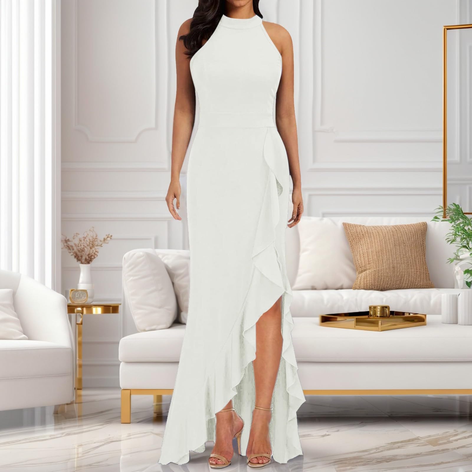 Jupe Femme Longue Robe Femme Active Valise Base Chic Silhouette Midi Polyester Souple Taille Élastique Dos Nu Bretelles Longueur Polyvalente Porté Facile Quotidien Couleur Variante Taille STANDARD