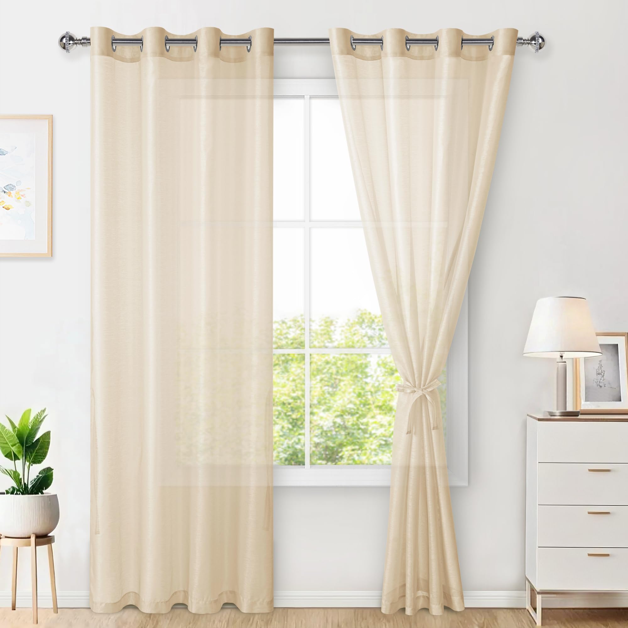 Hiasan 2er Set Sheer Voile gardinen vorhänge gardine Wohnzimmer mit ösen Curtains scheibengardinen Vorhang Transparente Durchsichtig Luftig Dekoschal für Schlafzimmer