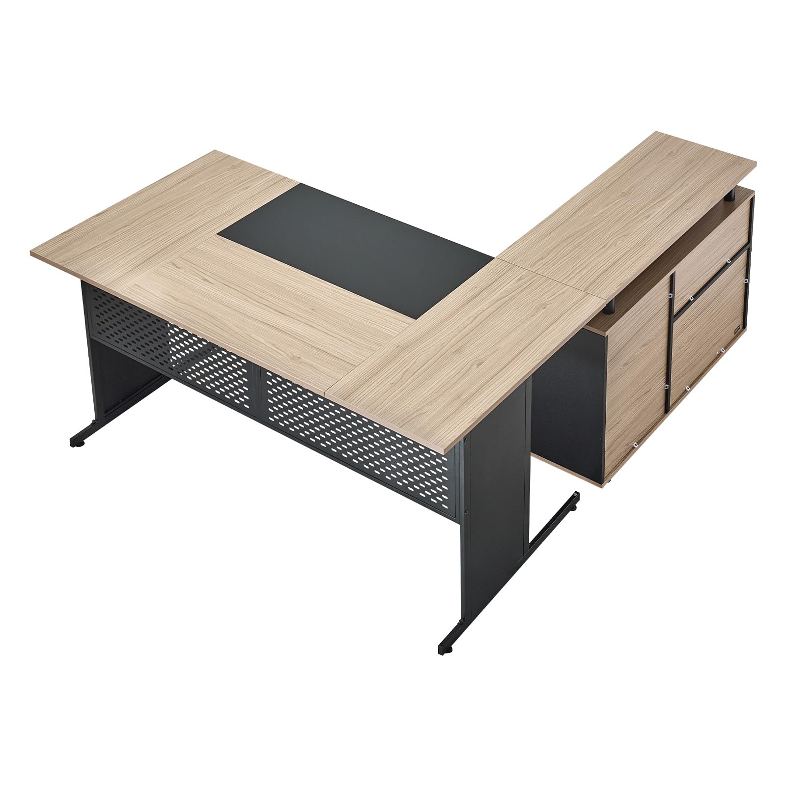 VEVOR Bureau de Direction en L, Charge de 158,7 kg, Bureau d'ordinateur Moderne et réversible avec tiroirs et Armoire de Rangement, Grande Table d'étude en Bois Robuste, pour Travail et écriture