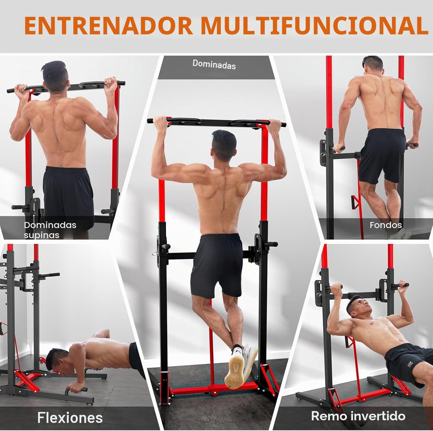 ONETWOFIT Power Tower Plegable Estación de Fondos, Barra de Dominadas para Gimnasio en casa, Altura Regulable Estación de Entrenamiento, Fitness Dip Station Pull-up (Negro-5)