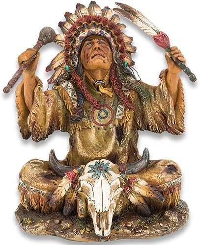 United Cutlery Native American Chief Resin Sculpture | Beautiful Home Decor | Exquisite Details | Plains Indian Culture | Vibrantly Colored