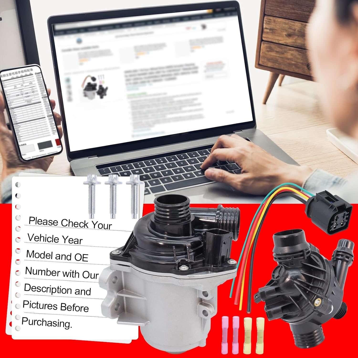 SMMS Electric Engine Water Pump Thermostat Kit for BMW E90 X1, X6, X5, 128i, 135i, 135is, 335i, 335is, 335xi, 640i, 740Li, 740i, X3, X4, Z4, 2007-2016 Repalces OE: 11517632426 + 11537549476