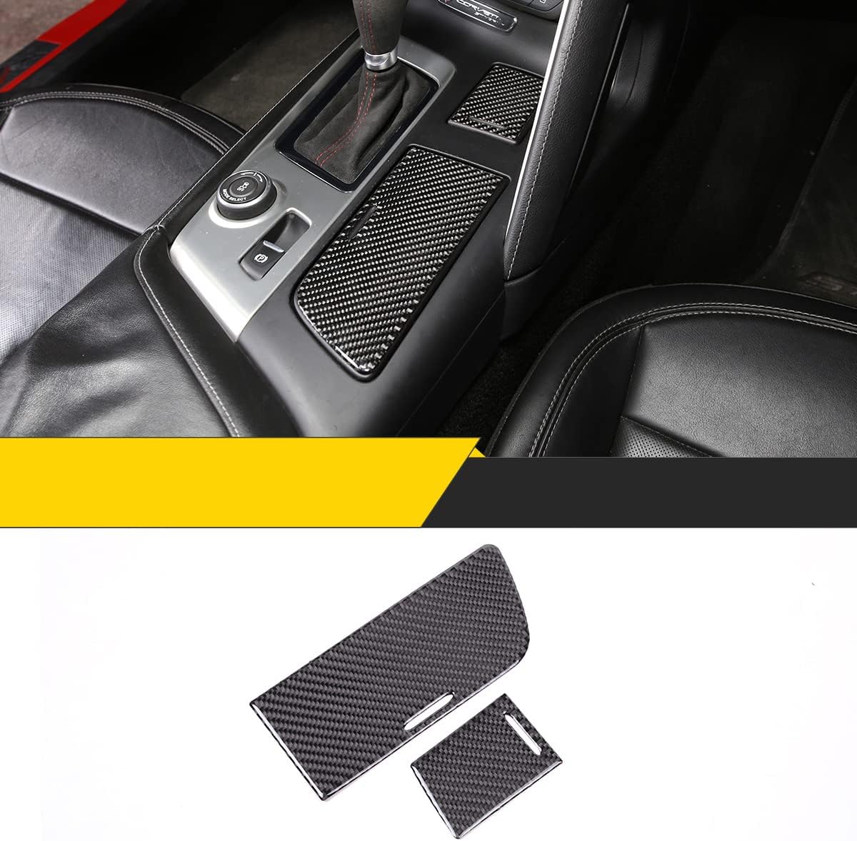 for Chevrolet Corvette C7 2014-2019 Soft Carbon Fiber Interior Accessories Central Control Cup Holder Storage Cover Decorative Panel (Carbon Fiber Black)