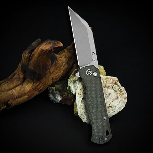 Miniatura 10 de QSP KNIFE SWORDFISH MODEL POCKET FOLDING KNIFE, BUTTON LOCK KNIFE, 14C28N BLADE with G-10 and MICARTA HANDLES, THUMBSTUDS with FLIPPER (stonewashed