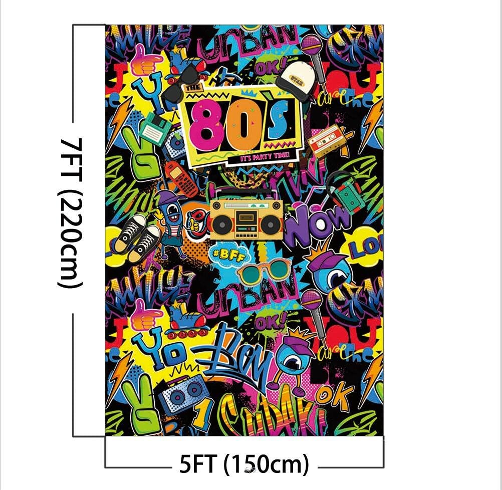 Mocsicka Hip Pop 80's Themed Backdrop 80s Graffiti Photography Background 5x7ft Vinyl 80th Themed Party Decoration Personalized Portrait Backdrops