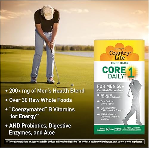 Miniatura 6 de Country Life CORE Daily-1 Multivitamínico para hombres mayores de 50 años, sin gluten, apoyo energético con vitaminas B coenzimadas, probióticos,