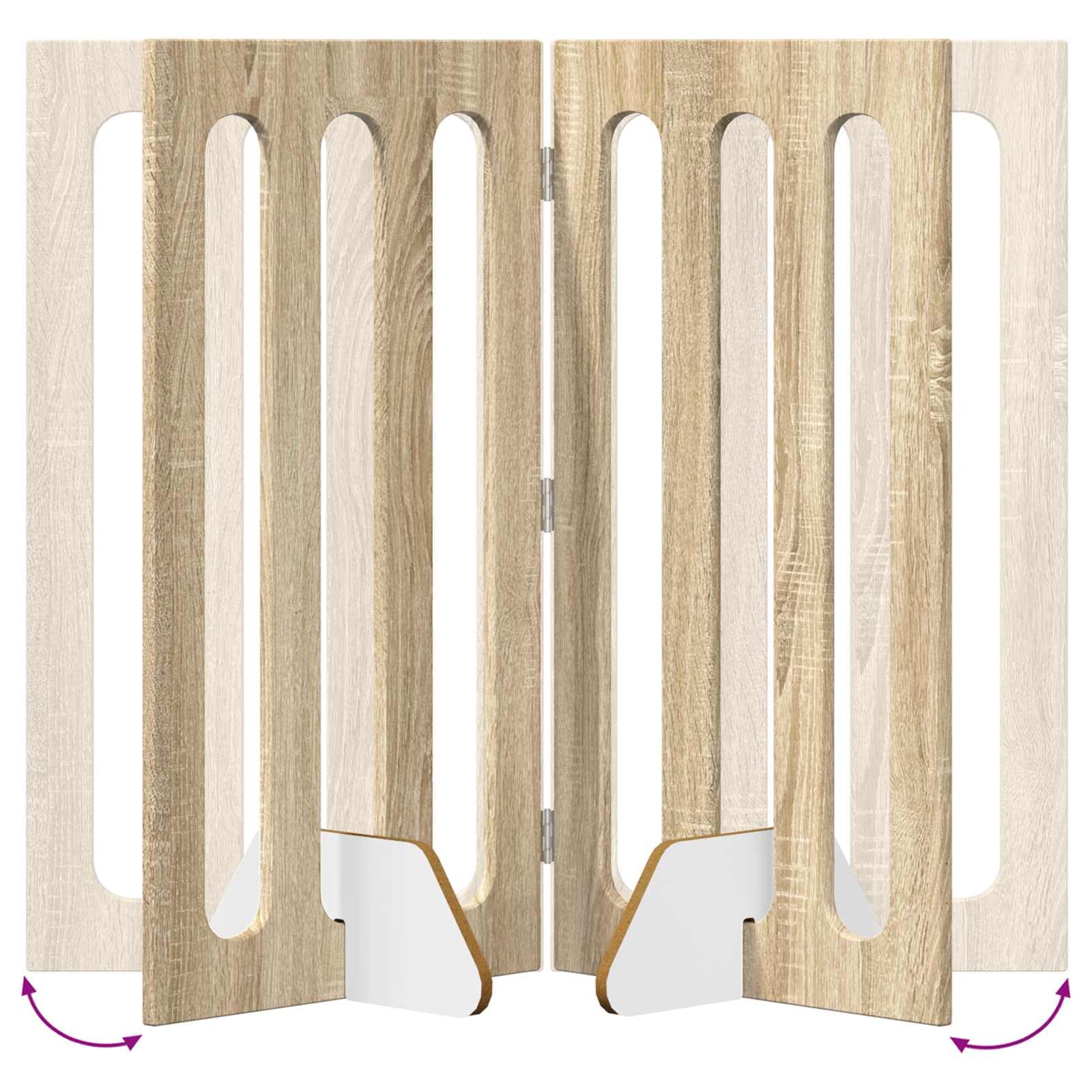 Valla plegable para mascotas de madera de roble Sonoma, 4 piezas, 201 x 38 x 90 cm, con paneles plegables flexibles giratorios 180 grados, protección segura para perros, cachorros, interiores