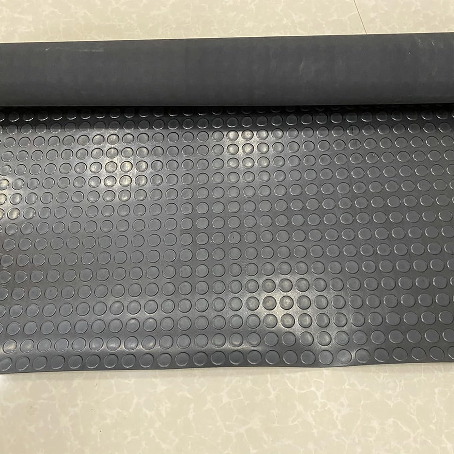 3mm Coin-Grip Rubber Flooring Roll - Easy to Cut Waterproof Anti-Slip Mat, Heavy Duty Floor Protection for Garage, Gym, Stable, Basement, Kennel, 4' x 12'