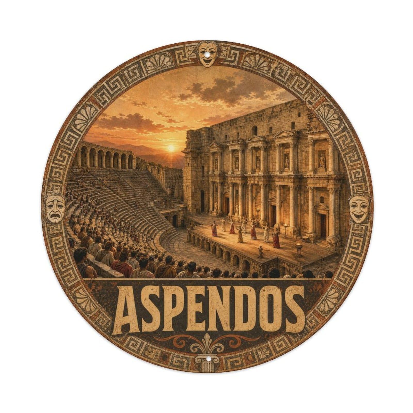 Antalya Aspendos Travel Turkey Weathered Vintage Metal Tin Sign