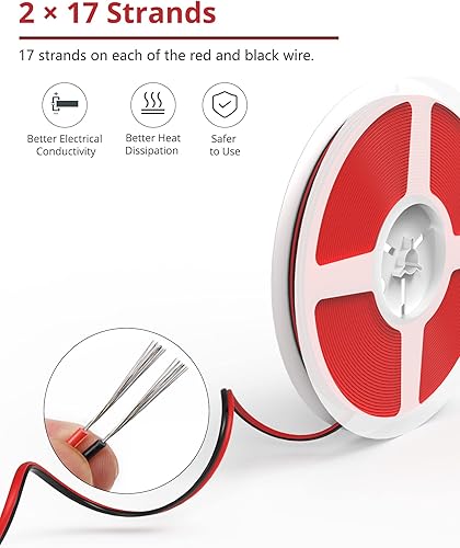 Miniatura 7 de Cable de extensión de 65.6 pies JACKYLED 20M 22AWG Cable de alambre LED para tiras LED de un solo color 222 de bajo voltaje, negro y rojo, luz LED,