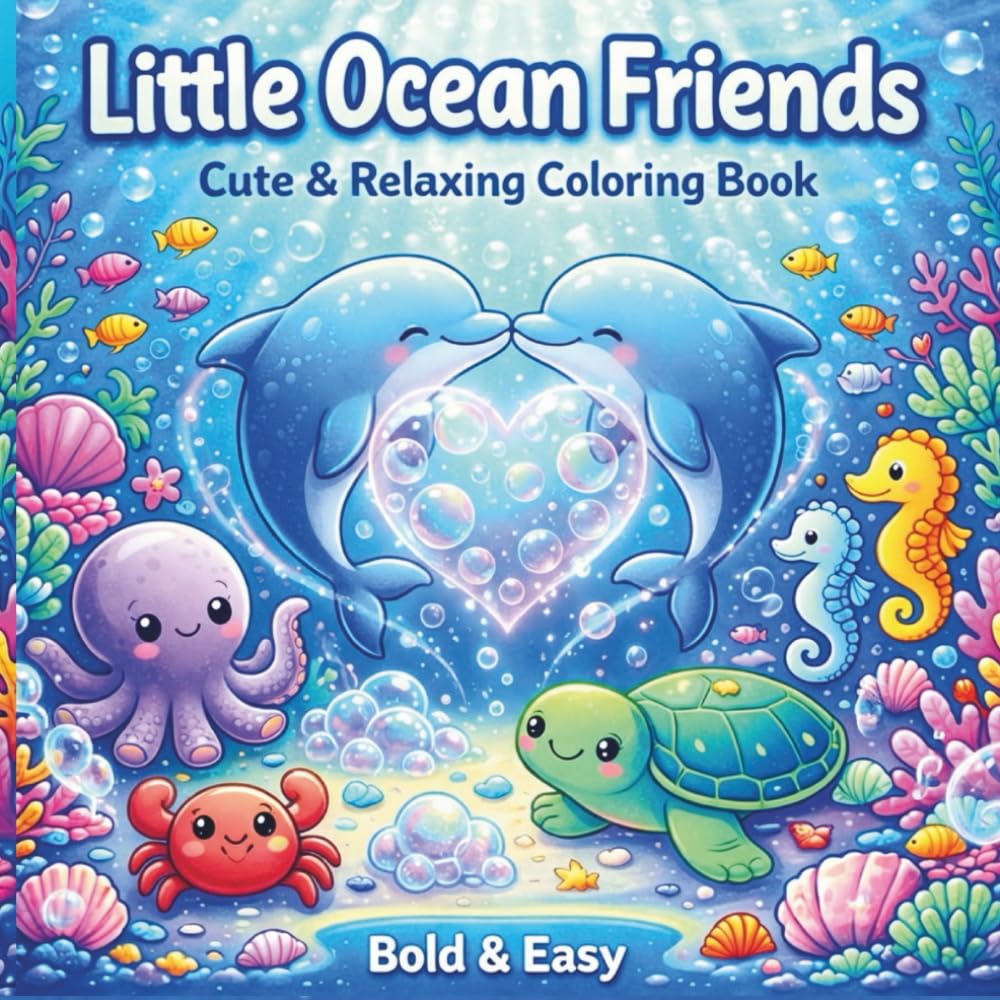 Little Ocean Friends Bold and Easy: Cute & Relaxing coloring book for Kids and Adults