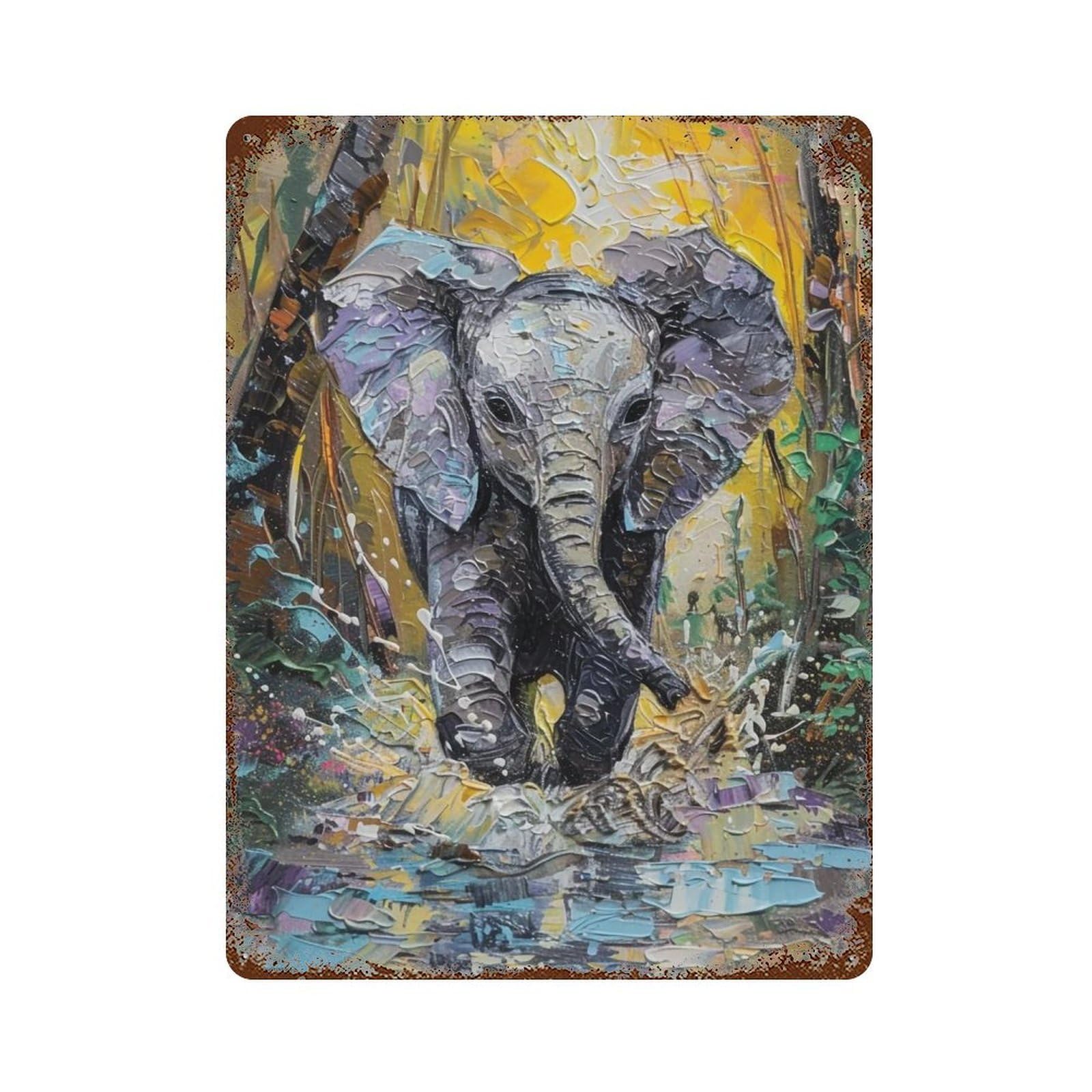Hduryeyryy Multicolour Baby Elephant Stream Wander 01 Wall Retro Iron Vintage Art Metal Tin Sign Poster Modern Home Cofffee Club Art Bar Shop Decor 40X30cm