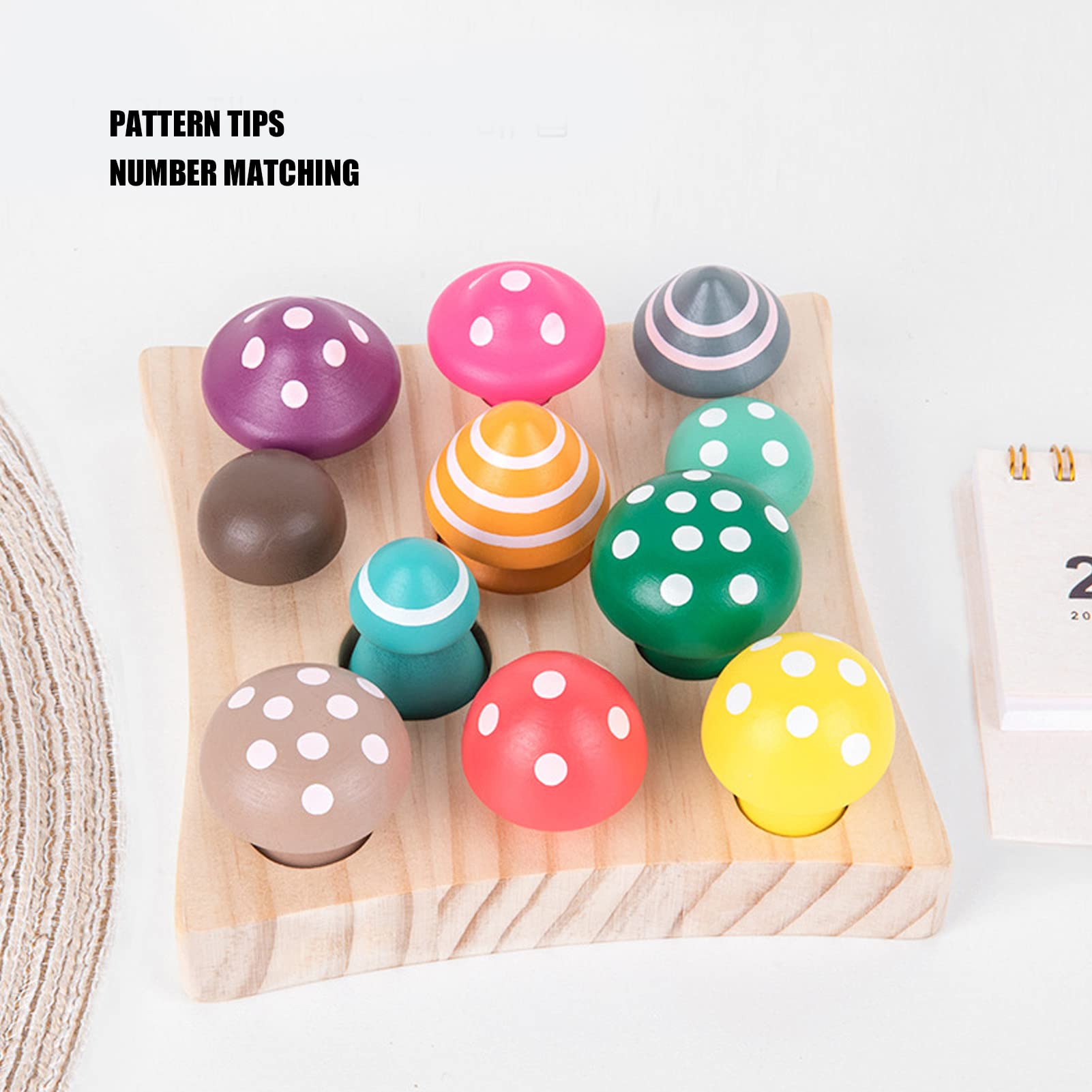 Hiraith 12Pcs Colorful Wooden Mushroom Picking Toy, Educational Counting Game with Matching Holes - Image 4