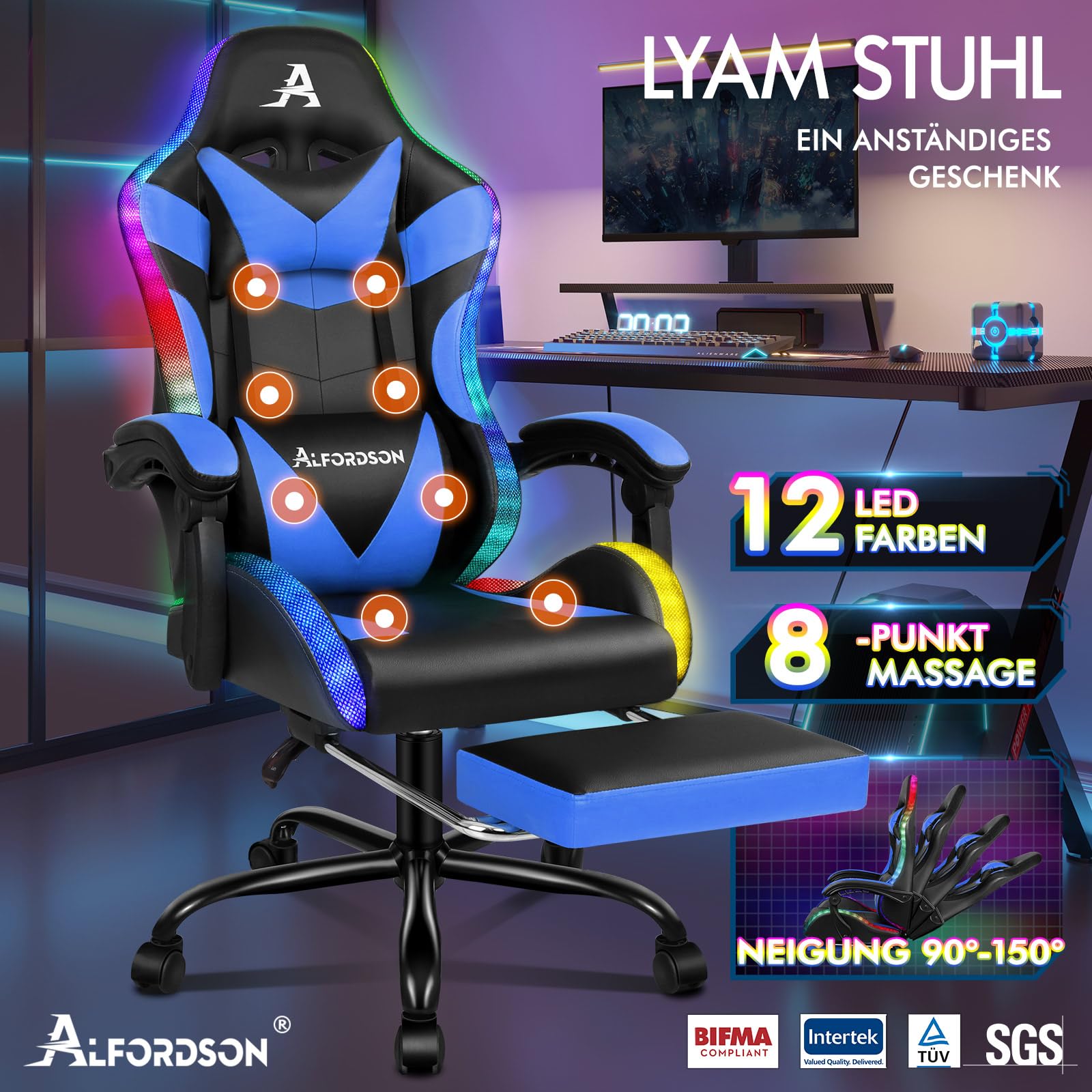 ALFORDSON Bureaustoel met massagestoel, gamingstoel, ergonomische