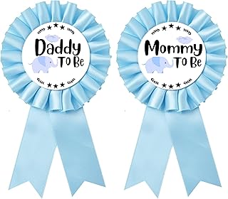 HAPPYLAND Elephant Baby Shower Decorations for Boy Blue Tinplate Badge Mommy to Be and Daddy to Be Baby Shower Tinplate Badge Pin Baby Shower Party Gender Reveals Baby Shower Decoration Baby Shower Button New Dad
