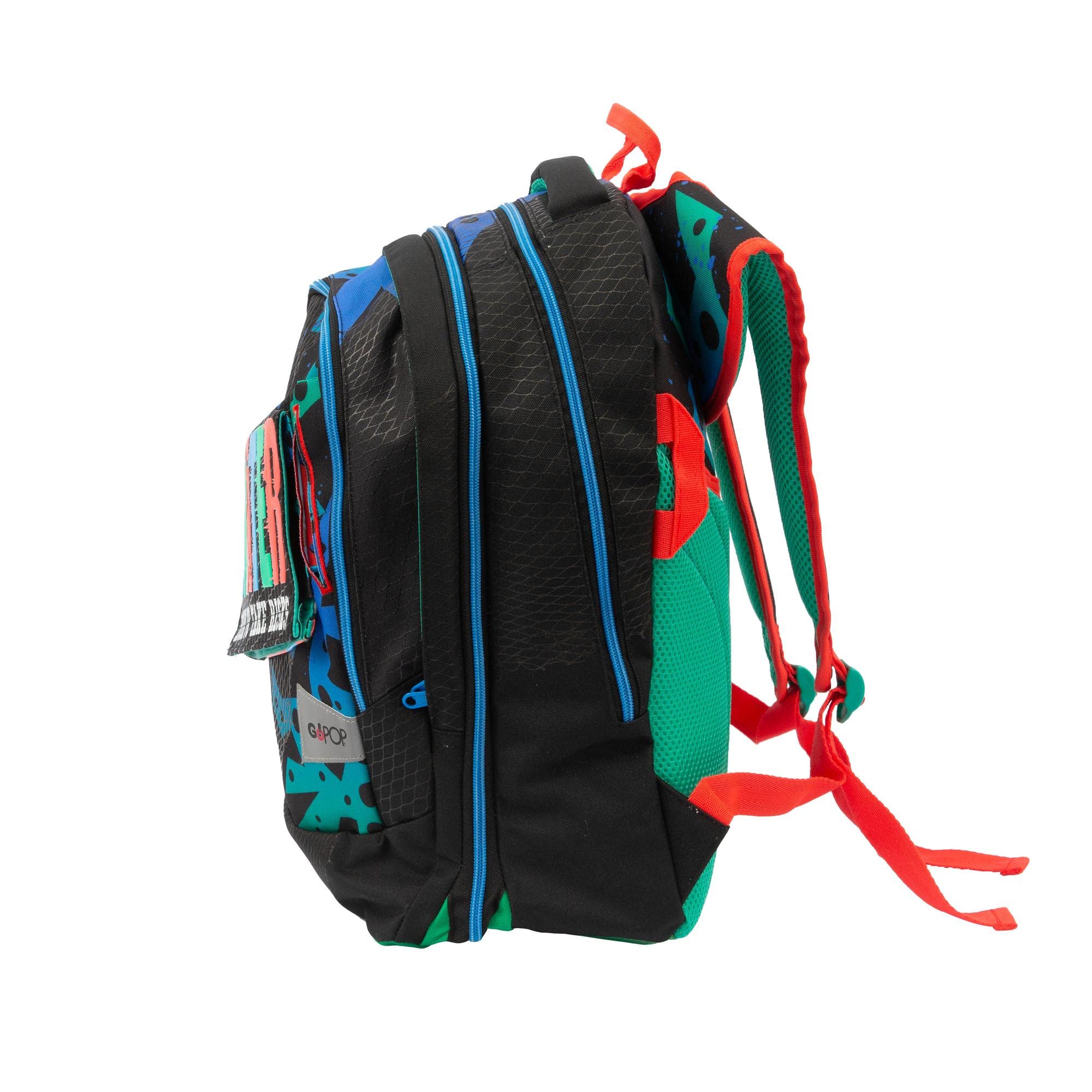 Go Pop - Zaino Estensibile - con 3 Grafiche Frontali Intercambiabili e Pop-Up, 3 Scomparti con cerniera, Schienale e Spallacci Imbottiti, adatto alla scuola primaria, 31 l x43 h x17,5 p cm