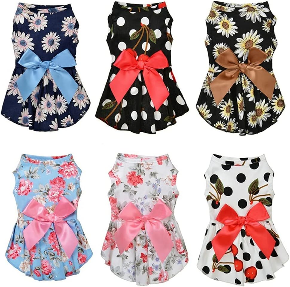 Dog Bowknot Floral Dress Pet Princess Dress Dog Clothes Dog Sundress Puppy Summer Dress for Small Pets Dogs PuppyClothing (Color : A Size : S Code) (A XL code)