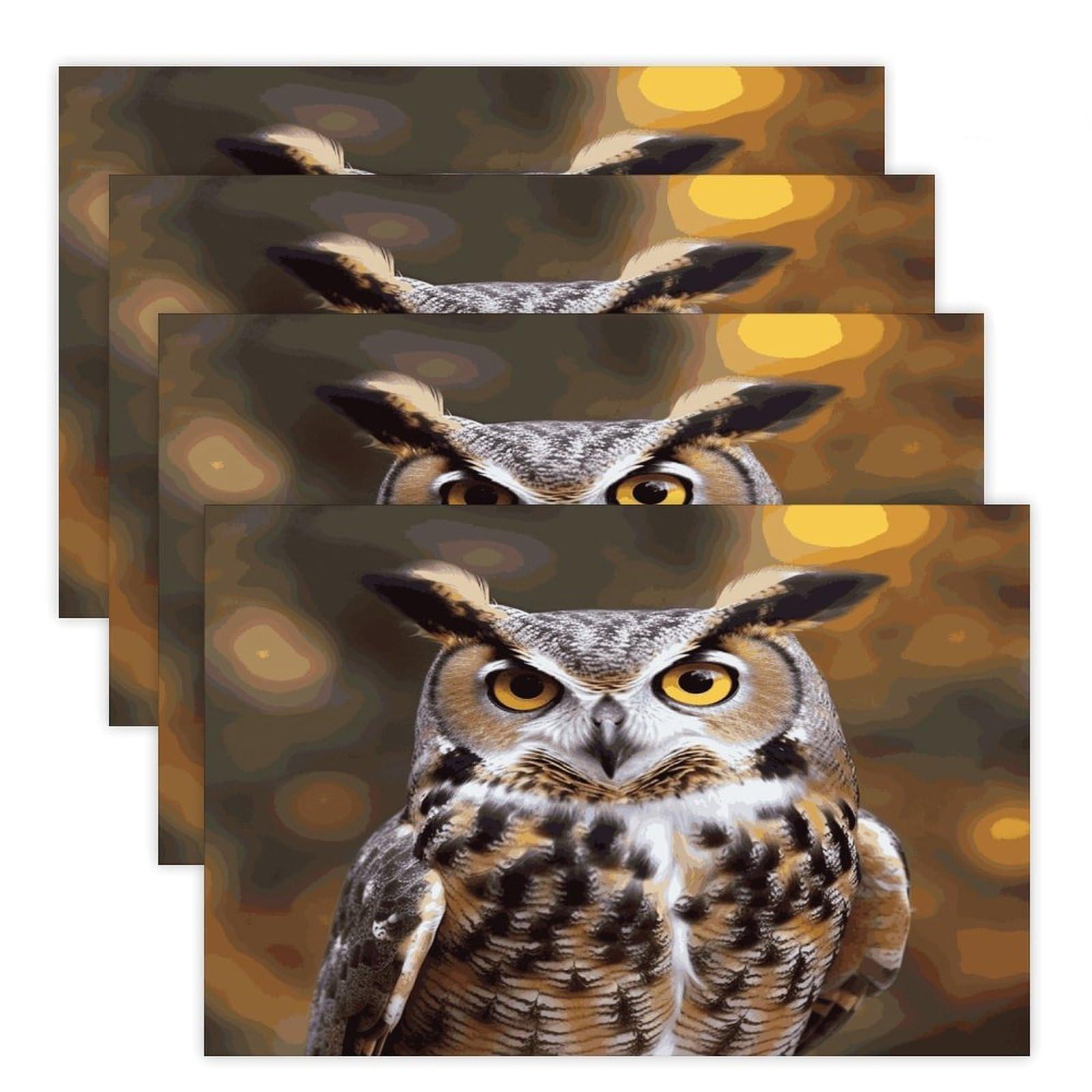 Owl Birds Placemats Heat-Resistant Washable Place Mats Anti Slip Dining Table Place Mats Wipeable Dining Table Mats Kitchen Decoration Placemats 17.7’’×11.8’’