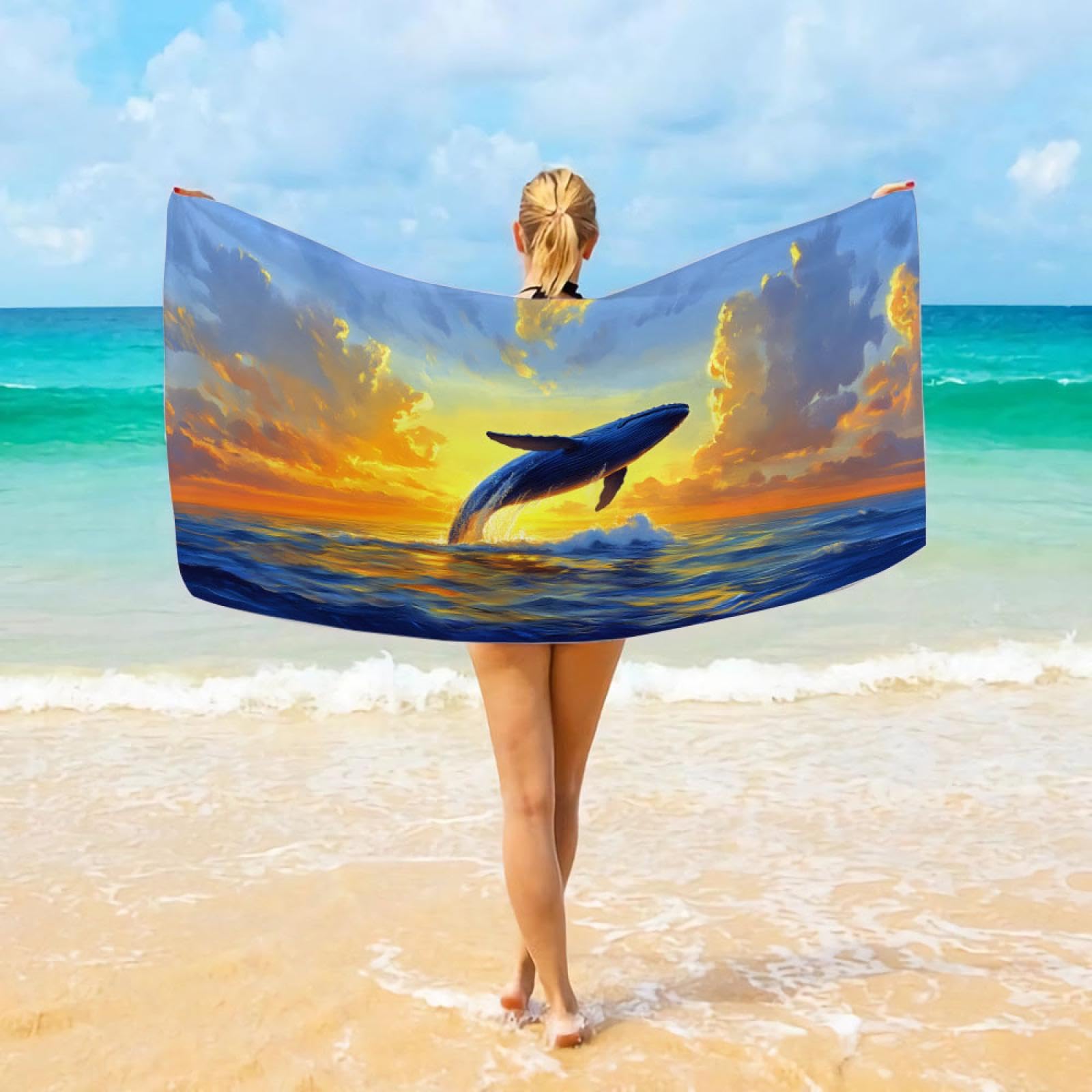Asciugamano da spiaggia in microfibra con stampa di delfini | Assorbente e ad asciugatura rapida | Coperta leggera, morbida e oversize | Per le giornate in spiaggia e altro ancora 200x200cm/79"x79"