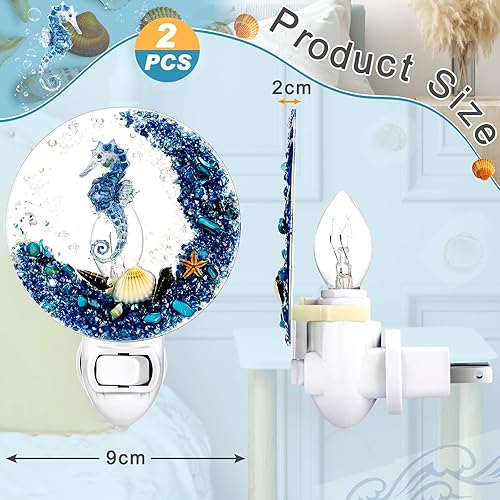 Miniatura 8 de 2 piezas de luz nocturna de conchas marinas con enchufe, luz nocturna decorativa de animales marinos, luz nocturna de playa, lámparas de noche