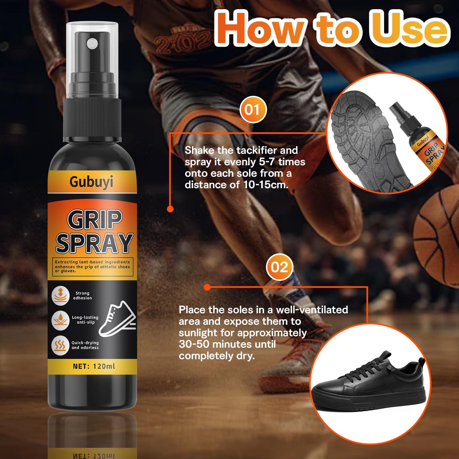 120ml Spray Antidérapant pour Chaussures de Basket-Ball, Performance Enhancer Anti Slip, Spray Antidérapant Boosts, Améliore la Traction des Chaussures, pour Plus de Performance