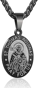 P. BLAKE Oval Saint Christopher/Michael/Joseph/Jude/Virgin Mary/Joseph/Francis/Patrick/Anthony/Benedict/Thomas Necklace for Men Women, Stainless Steel Catholic Patron Pendant with Chain 24 Inches