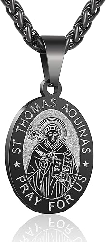 P. BLAKE Oval Saint Christopher/Michael/Joseph/Jude/Virgin Mary/Joseph/Francis/Patrick/Anthony/Benedict/Thomas Necklace for Men Women, Stainless Steel Catholic Patron Pendant with Chain 24 Inches