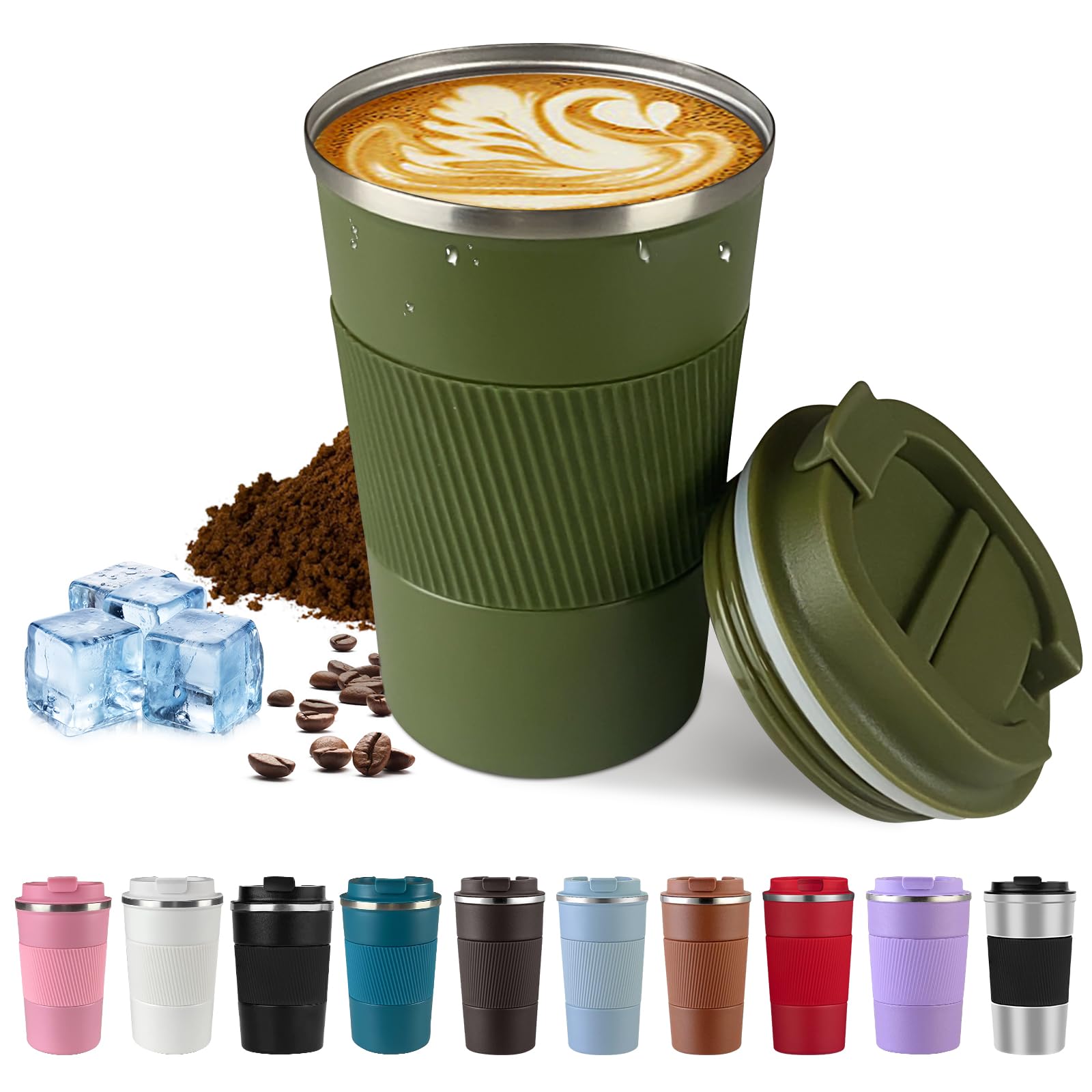 Tazas de café de viaje aisladas a prueba de fugas, tazas de café reutilizables con tapa, vasos de café termo al vacío de acero inoxidable, adecuados para hombres y mujeres, mantienen bebidas calientes